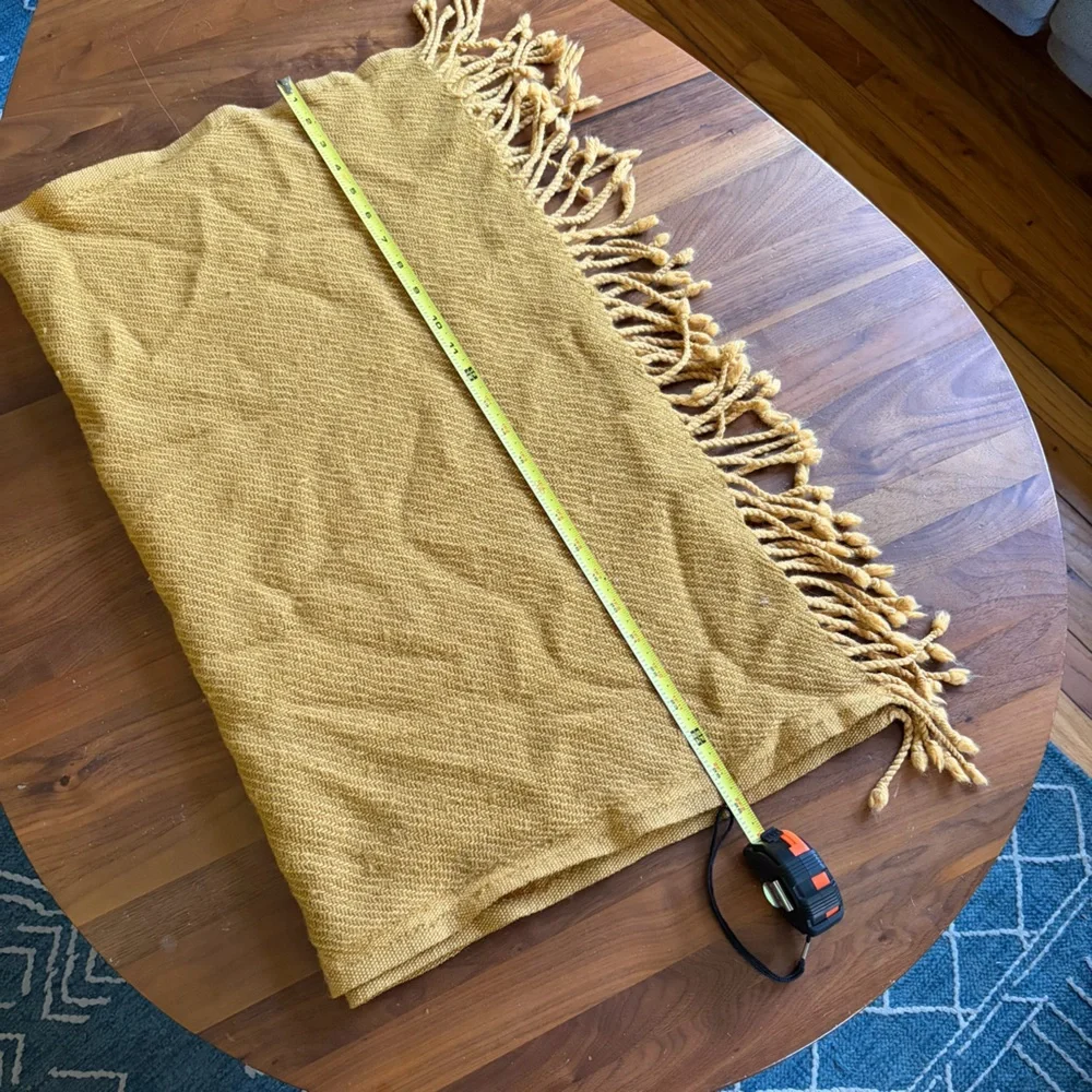 IKEA OMTÄNKSAM Woven 100% Wool Fringe Throw Blanket, Mustard Yellow